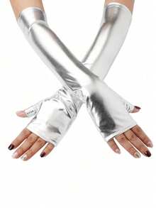 1 par de guantes sin dedos de cuero lacado de unicolor, estilo punk Y2K para fiestas, actuaciones, festivales, disfraces y cosplay - Multicolor - Ver 14