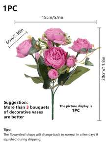 1 bouquet/3 bouquets de pivoines et fleurs assorties artificielles pour bouquets de mariage, décoration de salle de classe/maison/bureau/jardin/fête, célébration d'anniversaire - Rose vif - Voir 7