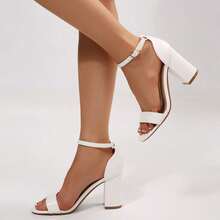 Women's Open Toe Chunky Heel Sandals – Adjustable Ankle Strap For Office, Casual & Daily Wear, Zapatos Elegantes De Mujer - 白色 - 查看 3