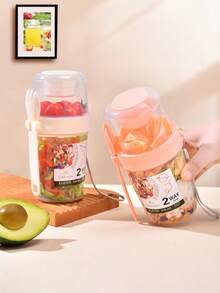 1pc Breakfast Salad Cup,Breakfast Food Container Jar,Creative Double-Layer Salad Cup,Portable Fruit & Vegetable Light Food With Fork Cover,Suitable For Yogurt,Oatmeal,Fruit,Slimming Fitness Diet Cup,Travel Water Cup,For Picnic Camping,Kitchen,School. - Multicolor - View 8