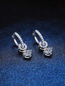 BLOVEMEE 2pcs Fashionable Luxury 925 Silver 0.5-1 Carat Moissanite Earrings, Suitable For Women's Daily Wear, Party, Vacation, Valentine's Day, Mother's Day, Wedding Anniversary, Christmas, Birthday Jewelry Gift - Silver - View 2