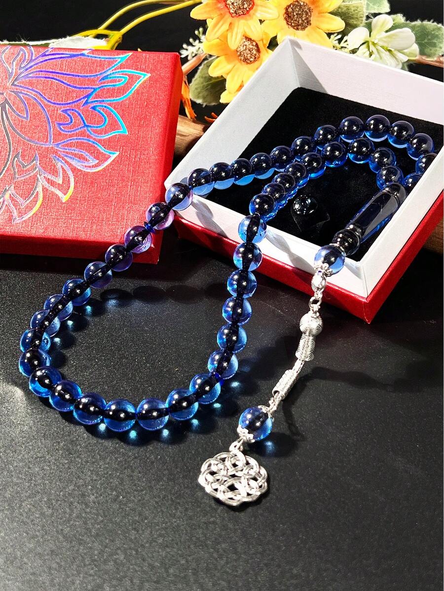 1pc Transparent Tasbih Prayer Beads, Ramadan Single Bead Metal Pendant Rosary, Islamic Prayer Counting Beads, Middle Eastern Religious Accessory, Gift Box - Multicolor - View 1