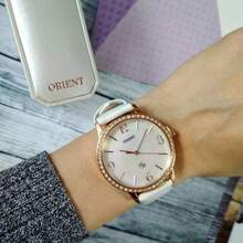 Orient Đồng hồ nữ mặt lớn, dây da trắng, thời trang thanh lịch, quà tặng cho phái nữ, FQC0H002W0 - trắng - Xem 3