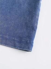 Men's Pattern Washed T-Shirt - Double Sided Printing, 100% Cotton, Short Sleeved, Summer Casual T-Shirt, Black With White Star Design, Loose Fit, Machine Washable, Daily T-Shirt | Loose Fit Shirt | 100% Cotton T-Shirt, Cotton T-Shirt - 寶藍色 - 查看 4