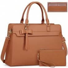 NEWHEY Bolso de mano tipo maletín para laptop, bolso de compras de mano, bolso para laptop de 15.6 pulgadas, bolso de trabajo impermeable de cuero PU, bolso de hombro con cartera, set de 2 bolsos de mano para negocio, trabajo, escuela, funda para laptop, funda para laptop para mujeres, funda portátil con asa para viajes de negocios - Multicolor - Ver 4
