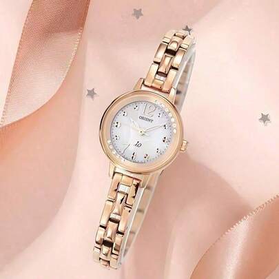 Orient Reloj de mujer de lujo de acero inoxidable con baño de oro rosa, esfera blanca elegante de cuarzo con calendario, adecuado para la oficina