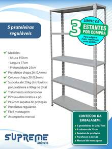 5-Shelf Adjustable Steel Shelf 25x77cm 25kg Multipurpose Various Colors - 灰色 - 查看 4