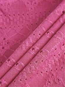 Embroidered Square Neck T-Shirt, Casual Short Sleeve Front Pleat Top, Women Apparel For Spring/Summer - Hot Pink - View 9