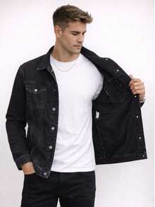 Men's Iron Button Twill Jacket - 黑色牛仔褲 - 查看 1