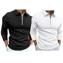 Kit 2 Camisa Polo Manga Longa com  Zíper    Gola Polo Masculina - Preto e Branco - Visão 1