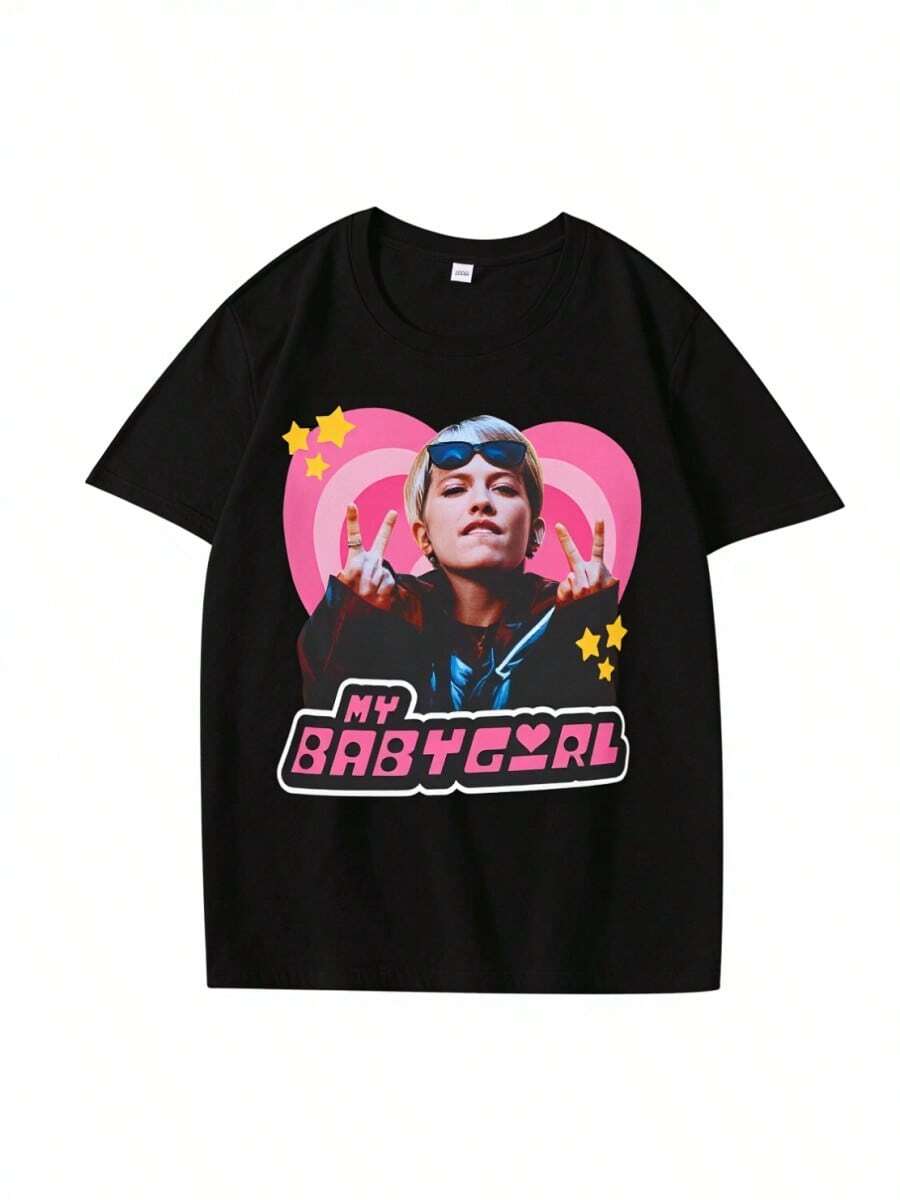 2026 Ins Ateezs Hongjoong Matz Blonde Y2k Babygirl T Shirt Men Women Cotton Short SLEEs Ve Print UniSexs Daily Life Tops - màu đen - Xem 1