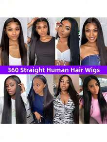 ZHENDEFA 隐形绑带360°仿真肌肤高清透明蕾丝前额假发，200密度直发蕾丝前额假发，隐形绑带预拔毛抽绳360°无胶假发，真人发，女士适用 - SNatural - 查看 6