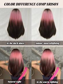 NAMM 20英寸时尚齐肩假发，女士款，深根粉色渐变黑色直发假发，蓬松饱满的机器高密度合成纤维分层假发，适合女孩日常、街头穿搭、音乐节派对摄影等场合，也适合万圣节角色扮演、动漫或服装造型。 - 漸層粉紅色 - 查看 9