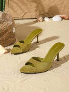 On feet& in love 女士优雅丝绒绑带露趾高跟凉鞋，适合夏季搭配连衣裙穿着 - 綠色 - 查看 5