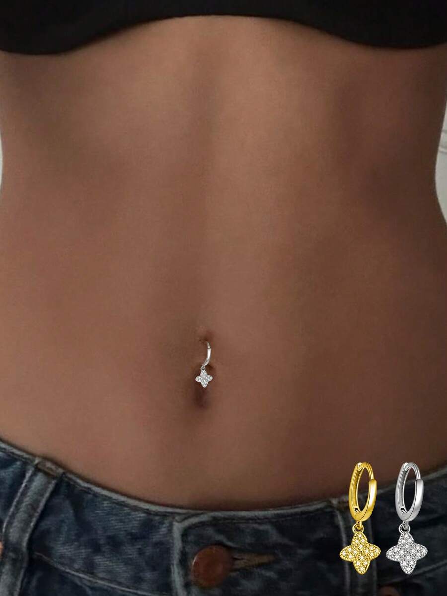 Joyería de piercing de ombligo de plata esterlina S925 con circonita cúbica - soltero - Ver 1
