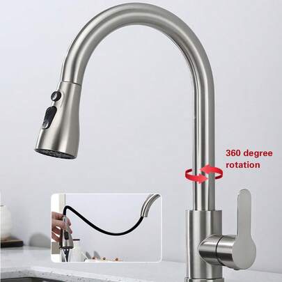 1PC 360 Degree Rotating Stainless Steel Kitchen Faucet, Easy To Clean Without Dead Corners