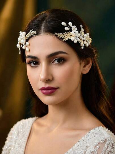 1pc Luxury Elegant Bride Headband, Alloy Leaf Decor Fashion Wedding Hair Accessory, Suitable For Party, Celebration, Stage Performance, Holiday Gift