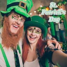 10 feuilles de tatouages temporaires pour le visage et les yeux avec paillettes pour la Saint-Patrick, trèfles, chapeaux, maquillage facial vert pour la fête de la Saint-Patrick, accessoires de costume, art facial temporaire vert irlandais pour la fête - Multicolore - Voir 6