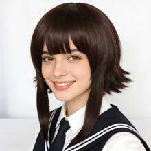 Medium Length Fluffy Layered Straight Jellyfish Cut Bob Anime Cosplay Wig With Bangs, Heat Resistant Synthetic Blue Brown Costume Party Wig, Funny Cartoon Character Hair For Men Women Holiday Comic Con Exhibition Masquerade Decorations & Festival Stage Performance Accessories & Birthday Gifts & Vacation Daily Use - Multicolor - View 1