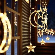 Star Moon Curtain String Lights,126 LED Romantic Star Moon Curtain String Lights With 8 Modes,Battery Powered (Not Included) String Night Lights - Multicolor - View 4