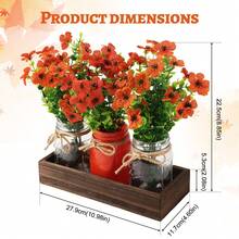 Rustic Wedding & Home Centerpiece: 3-Piece Mason Jar Vase Set On Decorative Wooden Tray – Farmhouse Kitchen, Dining Room, Living Room Decor - 橙色(雛菊) - 查看 2