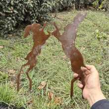 1 Piece Of Metal Rust Brown Rabbit Ground Insert, Easter Rabbit Silhouette Insert Garden Grass Flowerpot Holiday Decoration Item - Rabbit - View 5