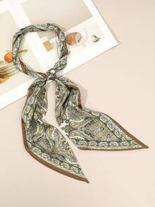 1件时尚百搭女士配饰，格子印花缎面长围巾/头巾 - 彩色 - 查看 8