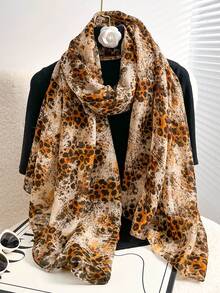 1条新款豹纹印花围巾，防晒围巾，沙滩围巾，女士沙滩度假披肩，防风拍照围巾，为您的造型增添亮点，也是一份节日礼物。 - 圍巾 - 查看 4
