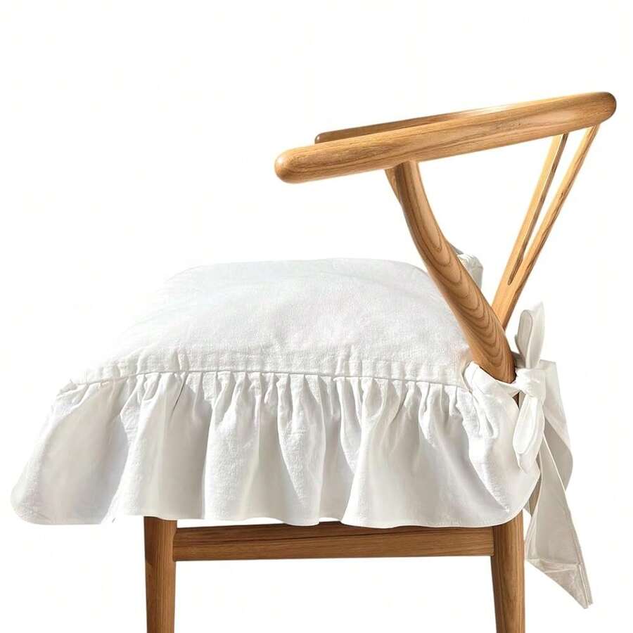 Korean Made Chair Pad Slipcover 17.5'x17.5' Chair Cushion Cover Ties With Ruffle Farmhouse Decor Covers Only, Gift For Mom (Solid White) StocFKing Stuffer - 純白色 - 查看 1
