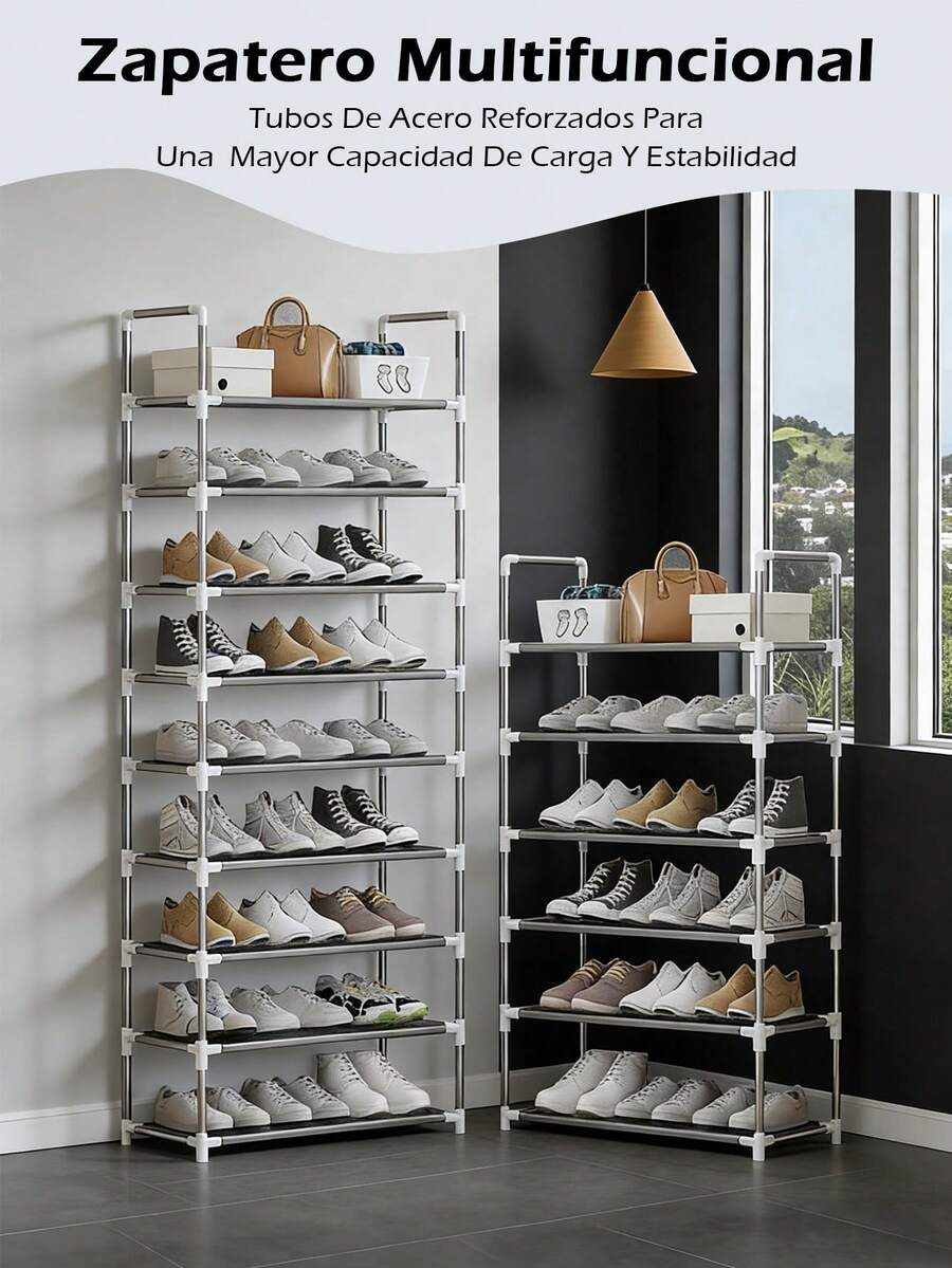 Freestanding Shoe Rack, Shoe Rack With Shelf, Coat Rack Storage Cabinet, Clothes And Shoe Rack, Storage Rack, - Сива - Преглед 1