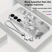Phone Case - YGS [Metal Phone Case] Flower Love Metal Paint Glass Phone Case With Lanyard | For Samsung Galaxy S25/S25 +/S25 Ultra/S24/S24 FE/S24 +/S24 Ultra/S23/S23 +/S23 Ultra/S22/S22 +/S22 Ultra/S21/S21 +/S21 Ultra/S20/S20 +/S20 FE/S20 Ultra/A73/A72/A - Màu xanh nhạt - Xem 2