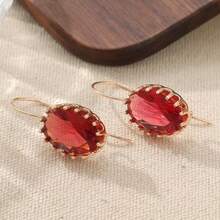 1 Pair Classic Minimalist Women's Earrings, Rose Red Oval Synthetic Cubic Zirconia Earrings, Elegant Earrings, Suitable For Wearing On Holidays And Weddings, Perfect Gift Choice - Rose Gold - View 4