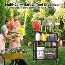 YUNRUX Gartenwerkzeug-Organisator für Garage, Kohlenstoffstahl Mehrzwecklager für Gartenwerkzeuge mit Rädern, Halter Gartenwerkzeuge 86 x 76.5 x 30 cm - A - Übersicht 3