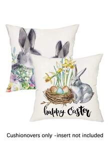 2pcs Easter Style Pillow Covers, Easter Eggs & Bunny Print Pattern, Super Soft Material Cushion Cases With Invisible Zipper Closure, Machine Washable, Home Decorative Throw Pillow Covers For Sofa, Living Room, Bedroom, No Pillow Insert - Multicolor - View 13