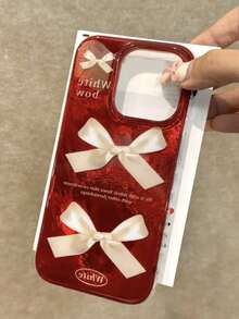 20261pcs New Luxury Red Bow Tie Compatible With IPhone 17 Pro Max, 16 Pro Max, 15 Pro Max, 15, 14, 13, 12, 11, Fashionable High-End Niche Design - Multicolor - View 2