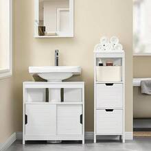Mueble para Baño Armario Baño Lavabo Mueble Bajo Lavamanos Armario Organizador Pedestal Sink Cabinet Ideal para Almacenamiento y Organización del Baño FRG128-II-W (Desagüe al Suelo) - Desagüe al suelo - Ver 2
