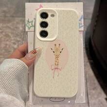 1pc TPU Material Floral Frame Giraffe Bow Pattern Fashionable Phone Case Compatible With Samsung A05s/A12/A13/A14/4G/A15/A21s/A23/A25/A32/5G/A34/A35/A50s/A51/A52/A53/A54/A55/A71/A72/A73/S10/S20FE/S20Ultra/S21Ultra/S22/S22Plus/S23/S24, Redmi 10C/12C/Note10/11/12/13/ProPlus/Note8/9Pro, Shockproof Soft Full Cover Phone Protective Shell - White - View 2