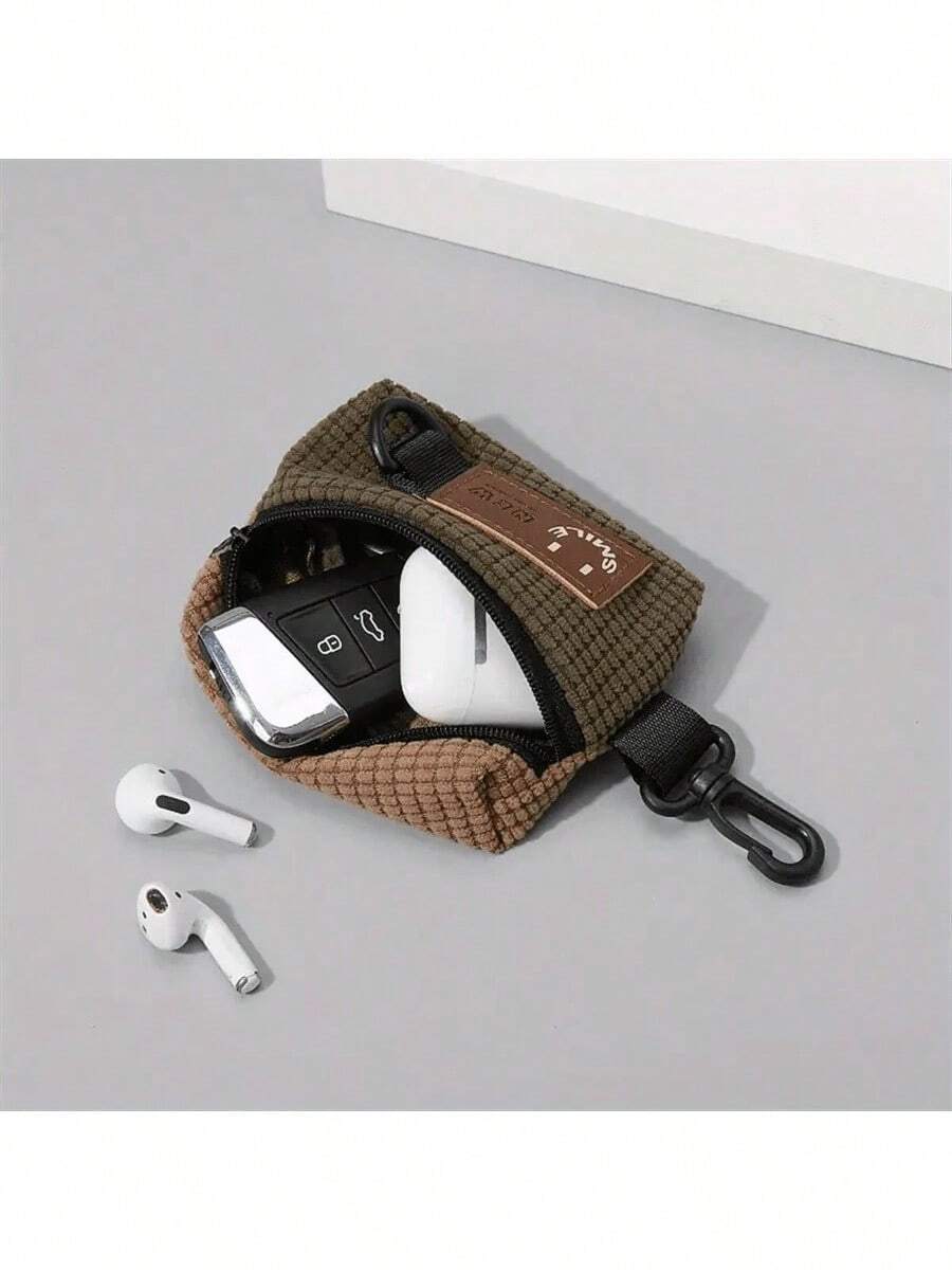 Mini Retro Colorblock Zipper Pouch, Lightweight Coin Purse, Portable Versatile Earphone Bag - Màu xanh Ô liu - Xem 1