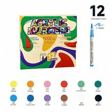 Set de 12/24 colores de rotuladores de pintura acrílica, sistemas de color clásicos, metálicos, macarons y tonos de piel disponibles, suministros de arte y pintura para estudiantes, opacos, lavables y de secado rápido - Marcador líquido recto - Ver 9