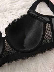 MIMILEMON 女士蕾丝钢圈聚拢文胸 - 撞色网纱设计，防下垂支撑，全天舒适 - 寶藍色 - 查看 5