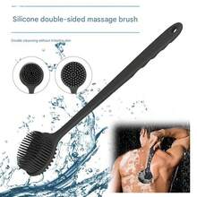 4pcs Silicone Body Brushing Set - 1pc Long Handle Back Scrubber, 1pc Short Shower Brush, 1pc Hair Washing Brush, And 1pc Face Cleansing Brush, Non-Electric Handheld Body & Face Brushes With Anti-Slip Handles, Effective Cleansing & Massaging Tool - Black - View 5