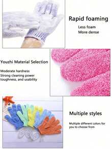 Double-Sided Exfoliating Gloves, For Skin Massage, Shower, Body Cleansing, Bath Accessories, Packing, Storage, Hair Clips For Bathing, Face, Spa, Handwashing, Deep Dead Skin Removal, Back To School - Multicolor - View 10