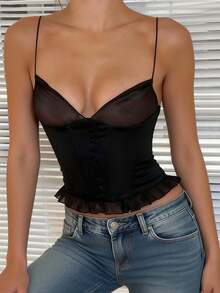 2026 New Mesh Corset-Style Strapless Top Designer-Inspired High-End Women's Wear Spring/Summer Collection - Black - View 3
