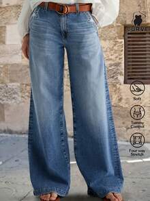 Women's Casual Denim Jeans (Waist Cinching And Hip Lifting - Small Size, Blue Multi Color Selection), Simple Style, Spring Casual Fashion Jeans, Suitable For All Seasons, Loose Hem, Back Pocket Design, Suitable For Daily Wear - 藍色*春季時尚款 - 查看 2