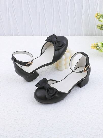 女童时尚黑色简约透气轻便夏季凉鞋，优雅粗跟包头礼服鞋，适合正式场合、派对、婚礼、演出等，适合小、中、大女孩穿着。