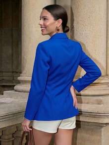 Blazer Forrado  Liso  Casual  Elegante    Bolsillo - azul rey - Ver 2