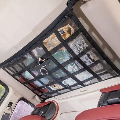 Bolsillo de red de carga para techo de coche, 80 x 55 cm, organizador de almacenamiento de malla de doble capa, resistente y anticaída, ideal para camionetas, SUV, viajes largos por carretera, camping, accesorios de interior.
