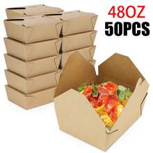 50/30/10个装 48盎司外卖盒，牛皮纸一次性午餐盒，食品容器，可微波炉加热，防漏防油，适用于餐厅、餐饮服务、野餐和派对 - 彩色 - 查看 10
