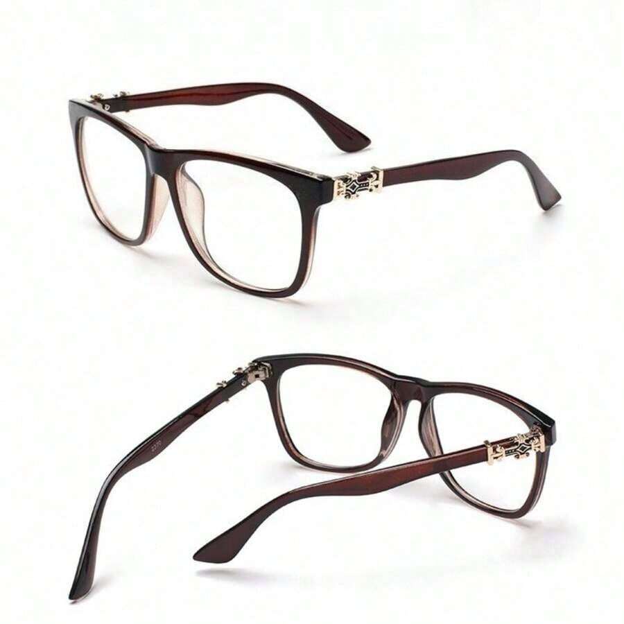 Fashion Retro Square Large Frame Glasses, Elegant & Simple, Fashionable Slim-Look Eyewear Men And Women, Student Photo Prop Accessories Giftwomen Fashion Glasses Valentine's Day - màu nâu - Xem 1