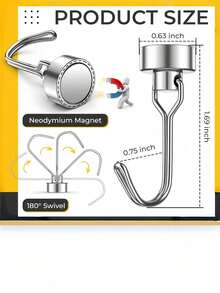 1/4/6/10/20pcs 25lbs Rotating Magnetic Hooks, Magnetic Hooks Suitable For Refrigerator, Heavy-Duty Magnetic Hooks With Hanging Hook For Kitchen, Office, Classroom, Garage, Cruise Ship - Multicolor - View 8